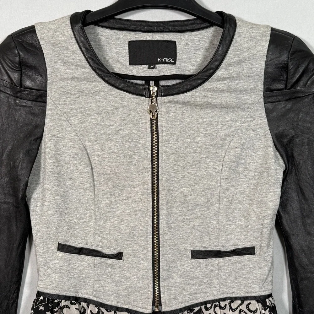 Women Stylish Jacket Rare M Skull Zip Multiple Layers Faux‎ Leather Small Arm
